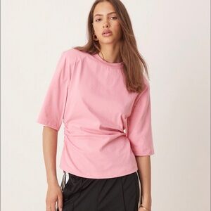 ASOS Pink Ruched Short-Sleeve Top | Soft Stretch Knit Shirt | Women’s Size M